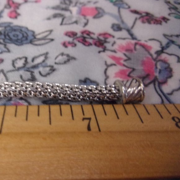 Blue Cabochon Silver Mesh Chain Bracelet 7.5" L - Picture 6 of 7